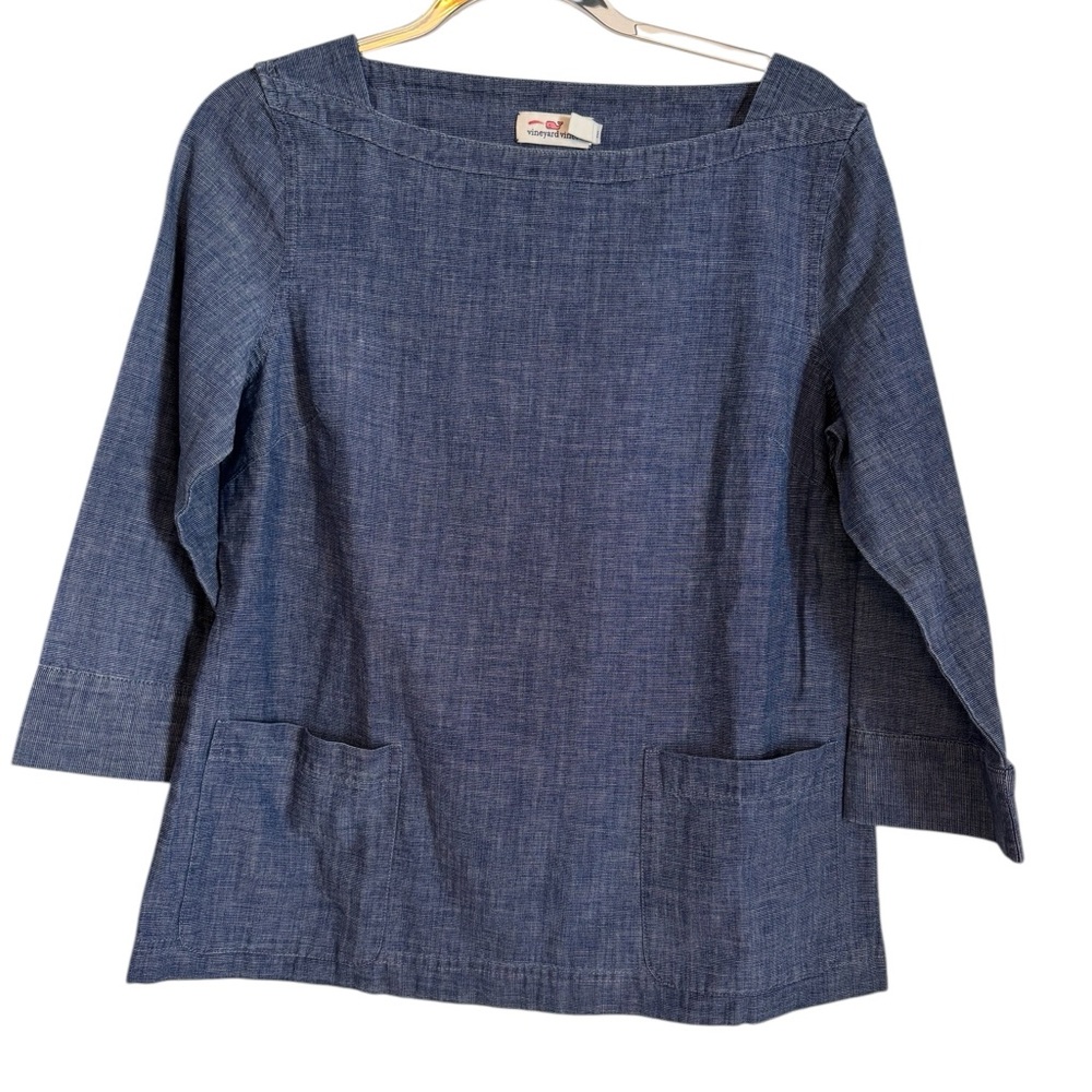 Vineyard Vines Women's Blue Chambray Size Small Preppy Casual Utility Top